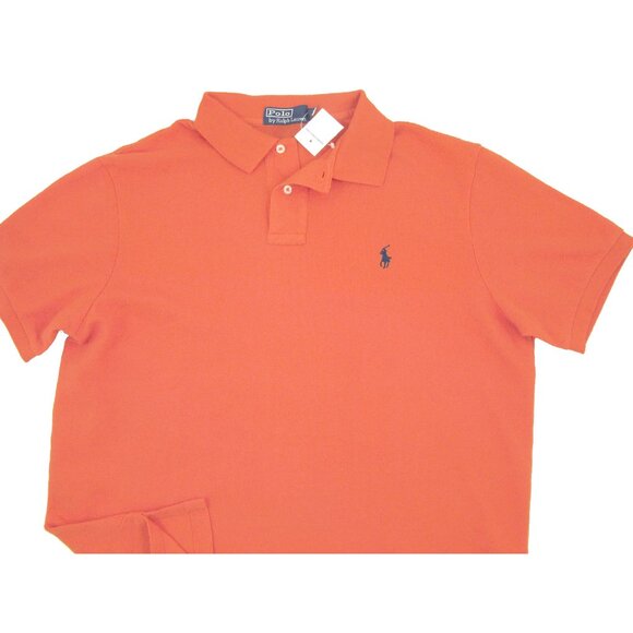 NEW Polo Ralph Lauren Polo Shirt! M Weathered Orange With Navy Blue Polo Player - Picture 1 of 1